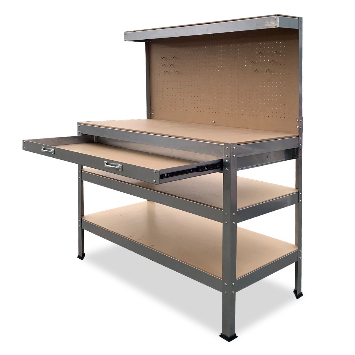Work Benches: Kartrite 3-layered Work Bench Garage Storage Table Tool Shop Shelf Silver