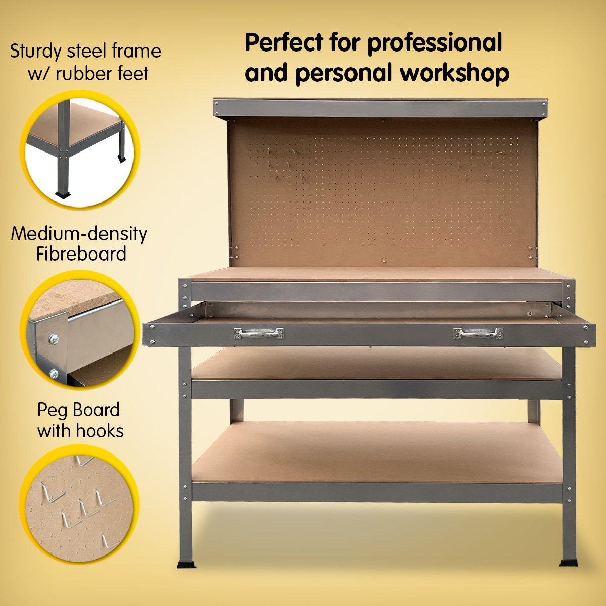 Work Benches: Kartrite 3-layered Work Bench Garage Storage Table Tool Shop Shelf Silver