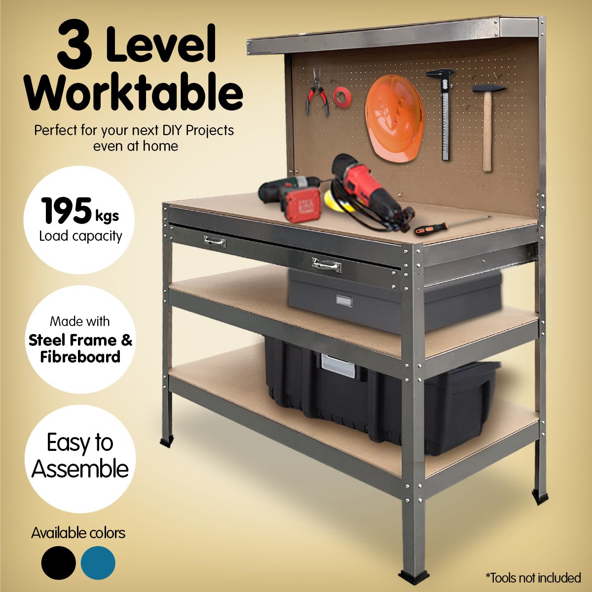 Work Benches: Kartrite 3-layered Work Bench Garage Storage Table Tool Shop Shelf Silver