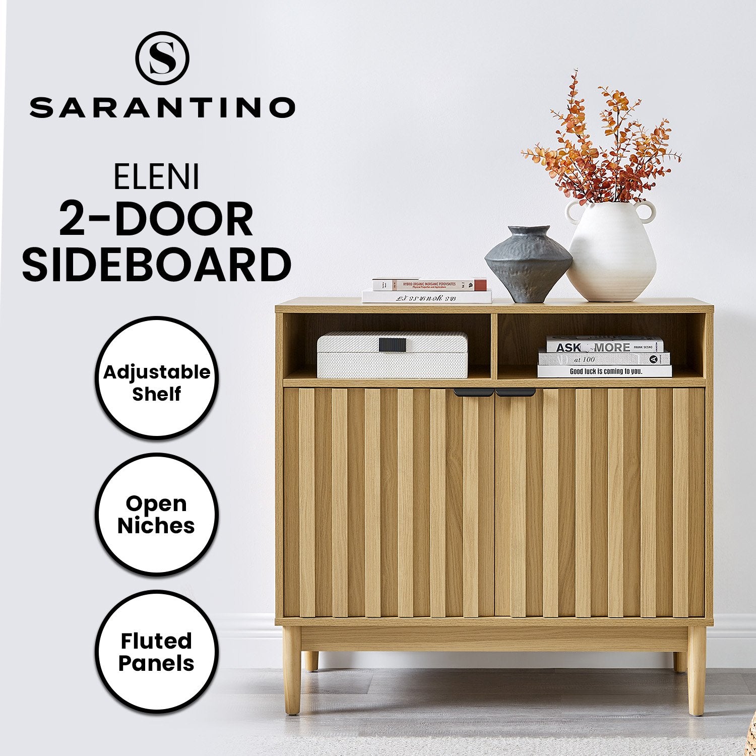 Side Tables: Sarantino Eleni 2-Door Sideboard Buffet Hallway Cabinet Storage Console Cupboard in Natural