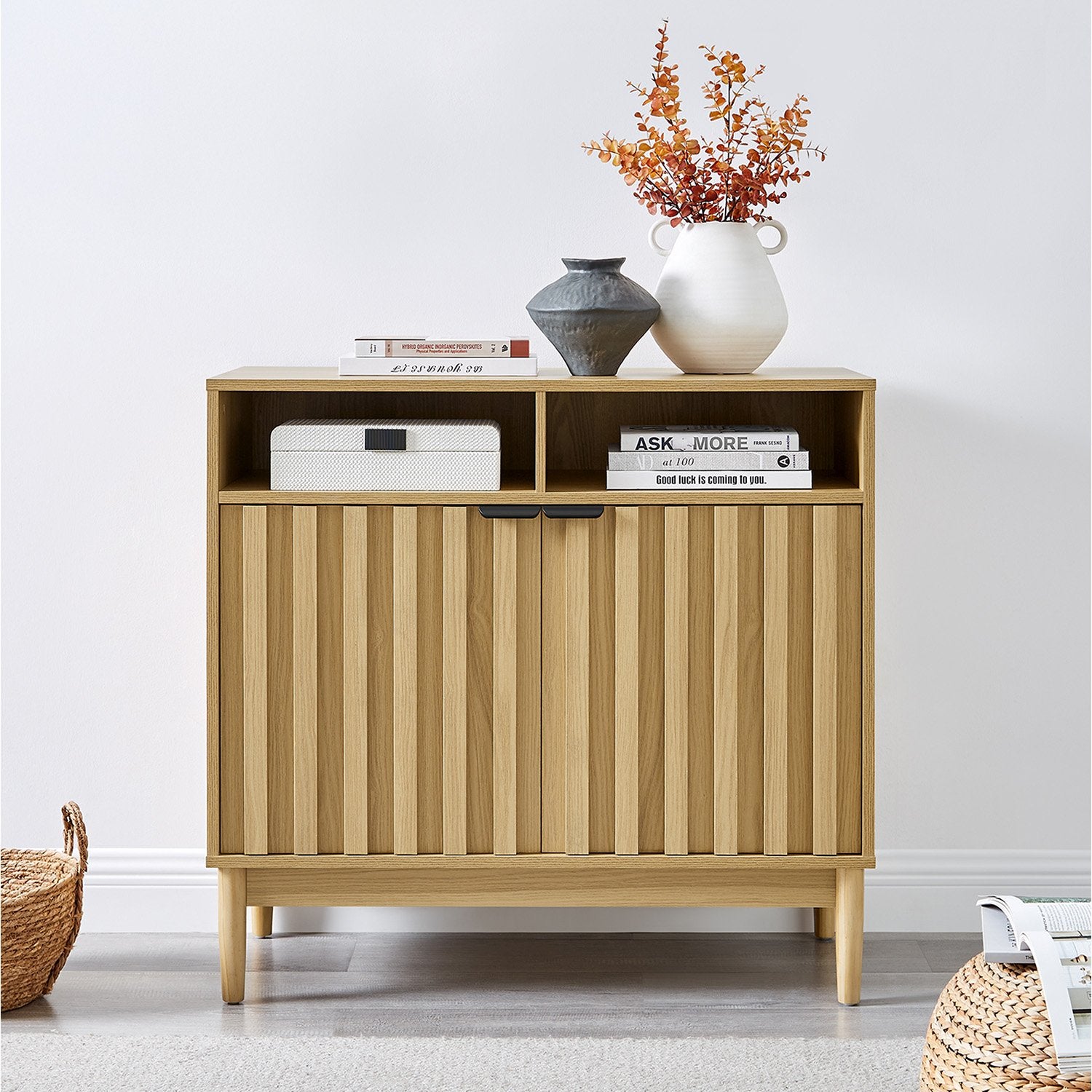 Side Tables: Sarantino Eleni 2-Door Sideboard Buffet Hallway Cabinet Storage Console Cupboard in Natural