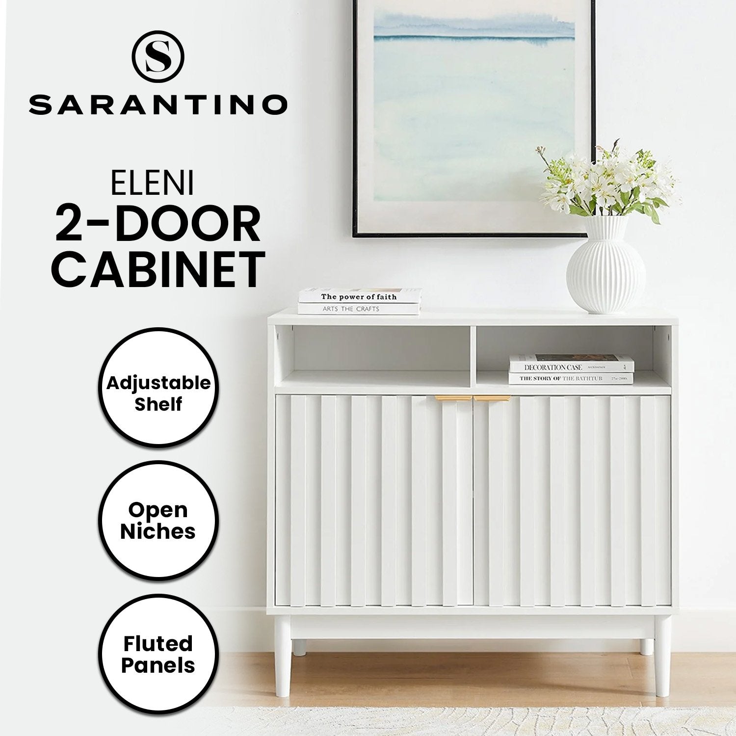 Side Tables: Sarantino Eleni 2-Door Sideboard Buffet Hallway Cabinet Storage Console Cupboard in White