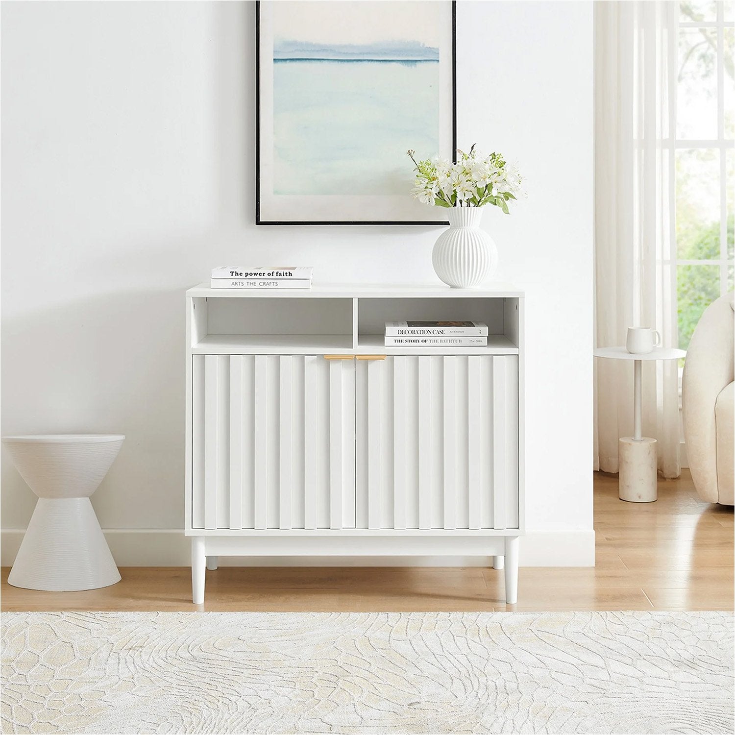 Side Tables: Sarantino Eleni 2-Door Sideboard Buffet Hallway Cabinet Storage Console Cupboard in White