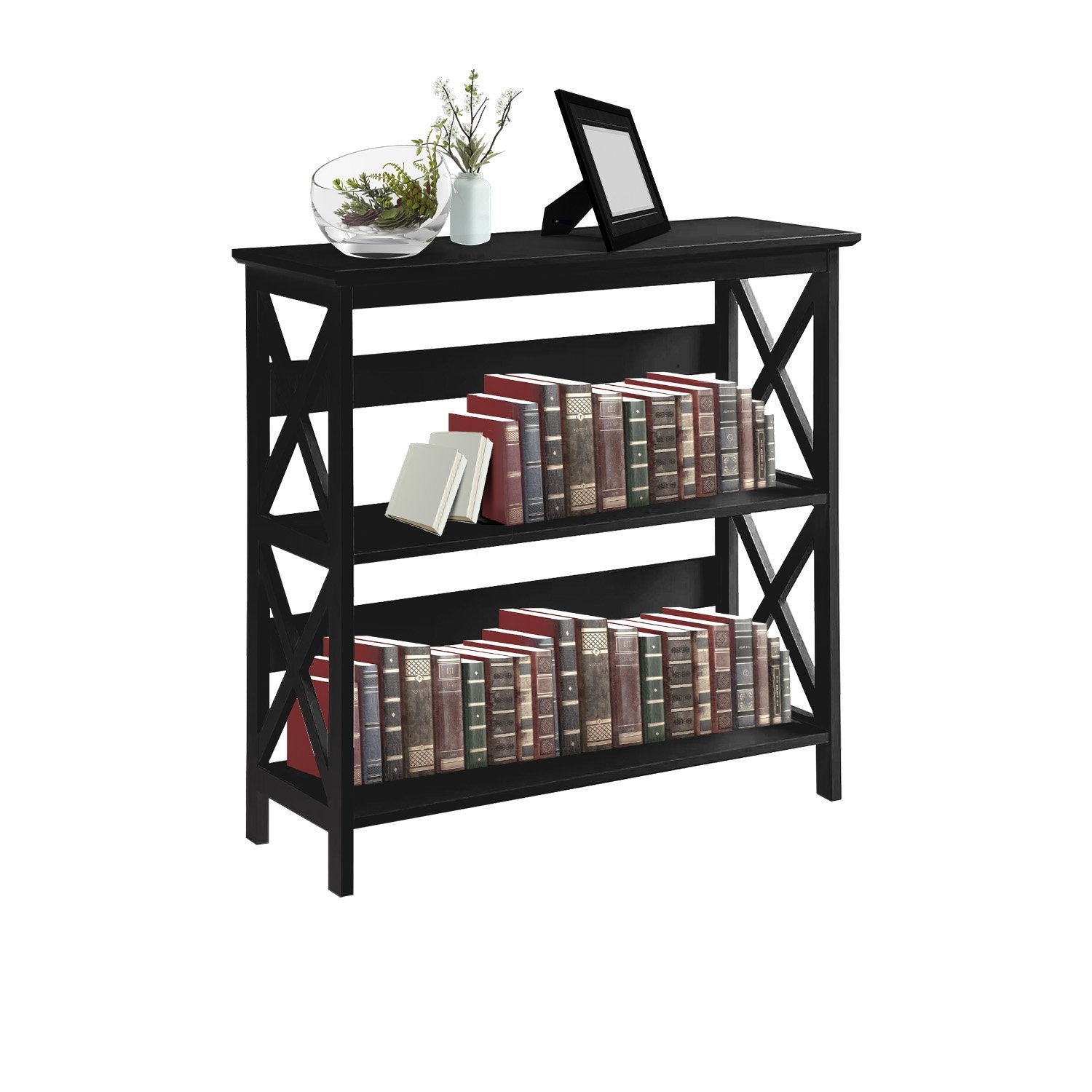 Bookcases & Shelves: Sarantino Lucas 3-Tier Bookshelf Display Rack in Black