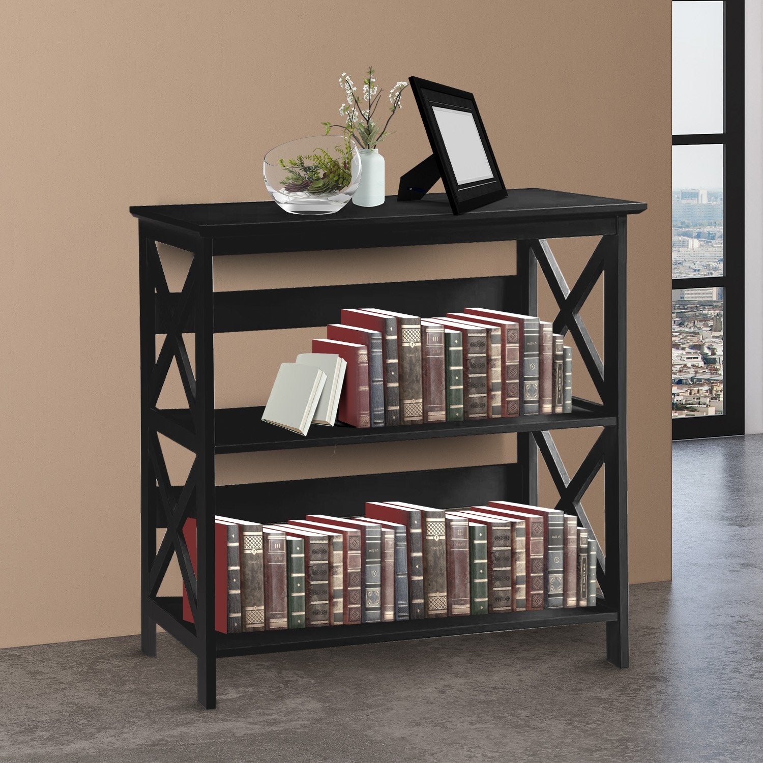 Bookcases & Shelves: Sarantino Lucas 3-Tier Bookshelf Display Rack in Black