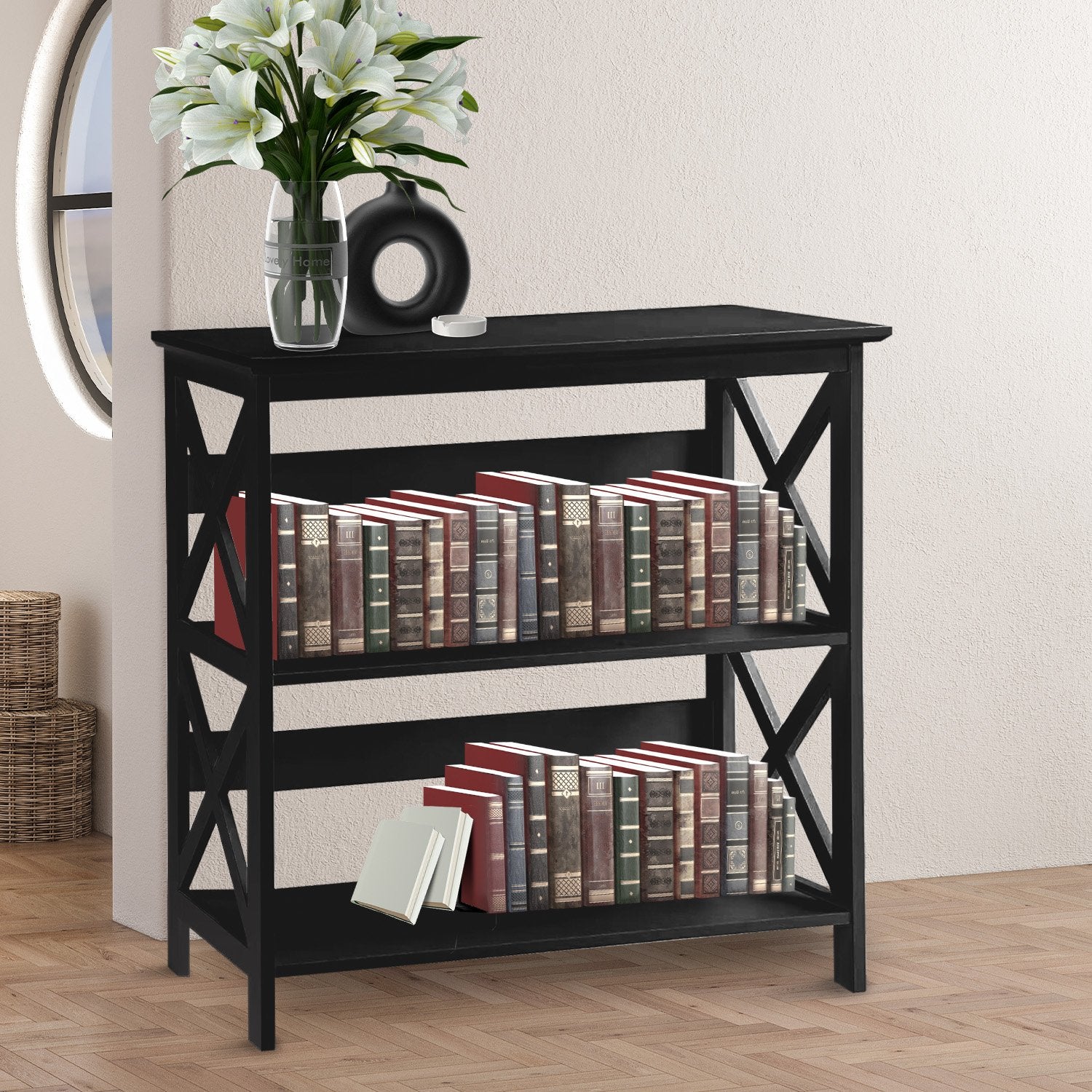 Bookcases & Shelves: Sarantino Lucas 3-Tier Bookshelf Display Rack in Black