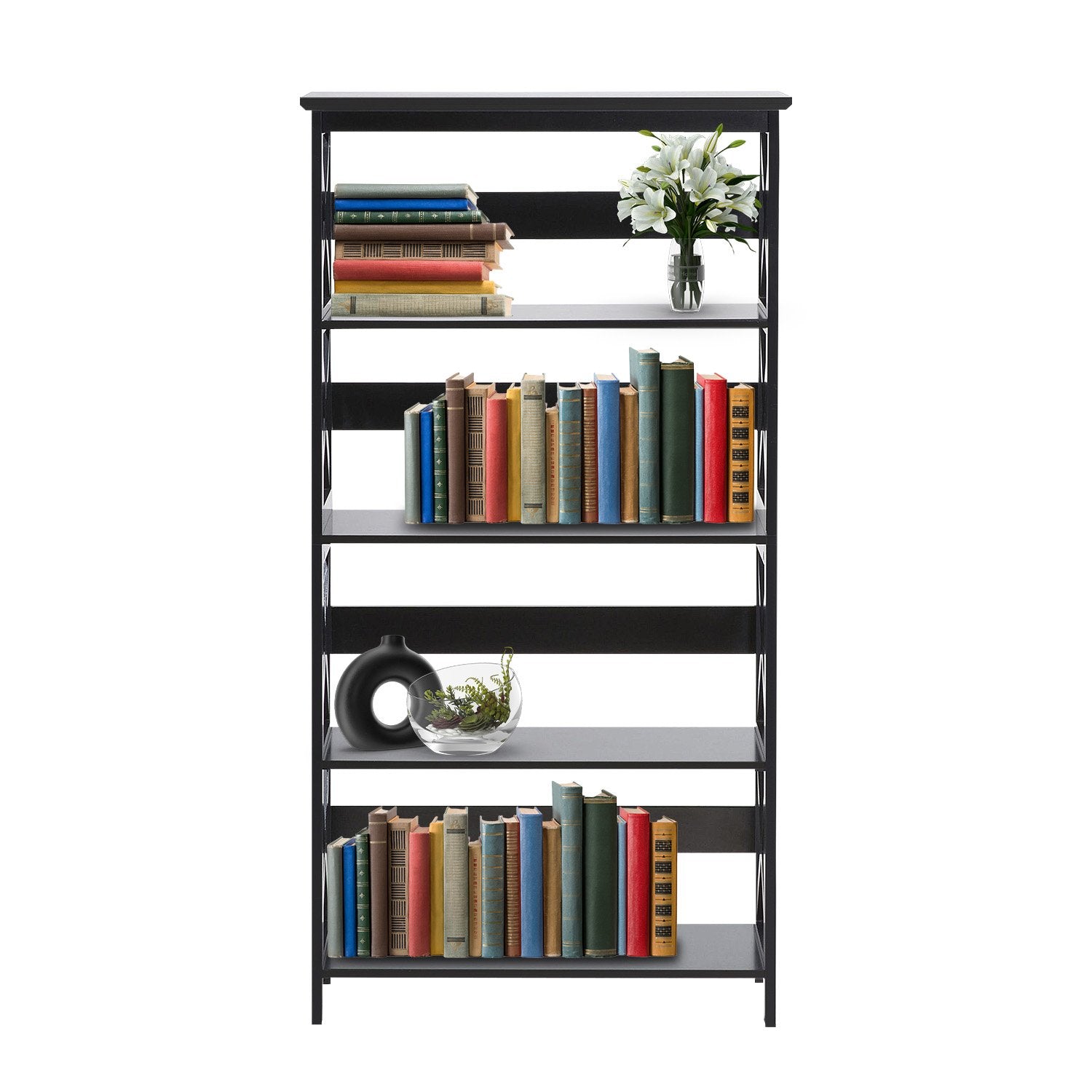 Bookcases & Shelves: Sarantino Daphne 5-tier Cross Panel Bookshelf