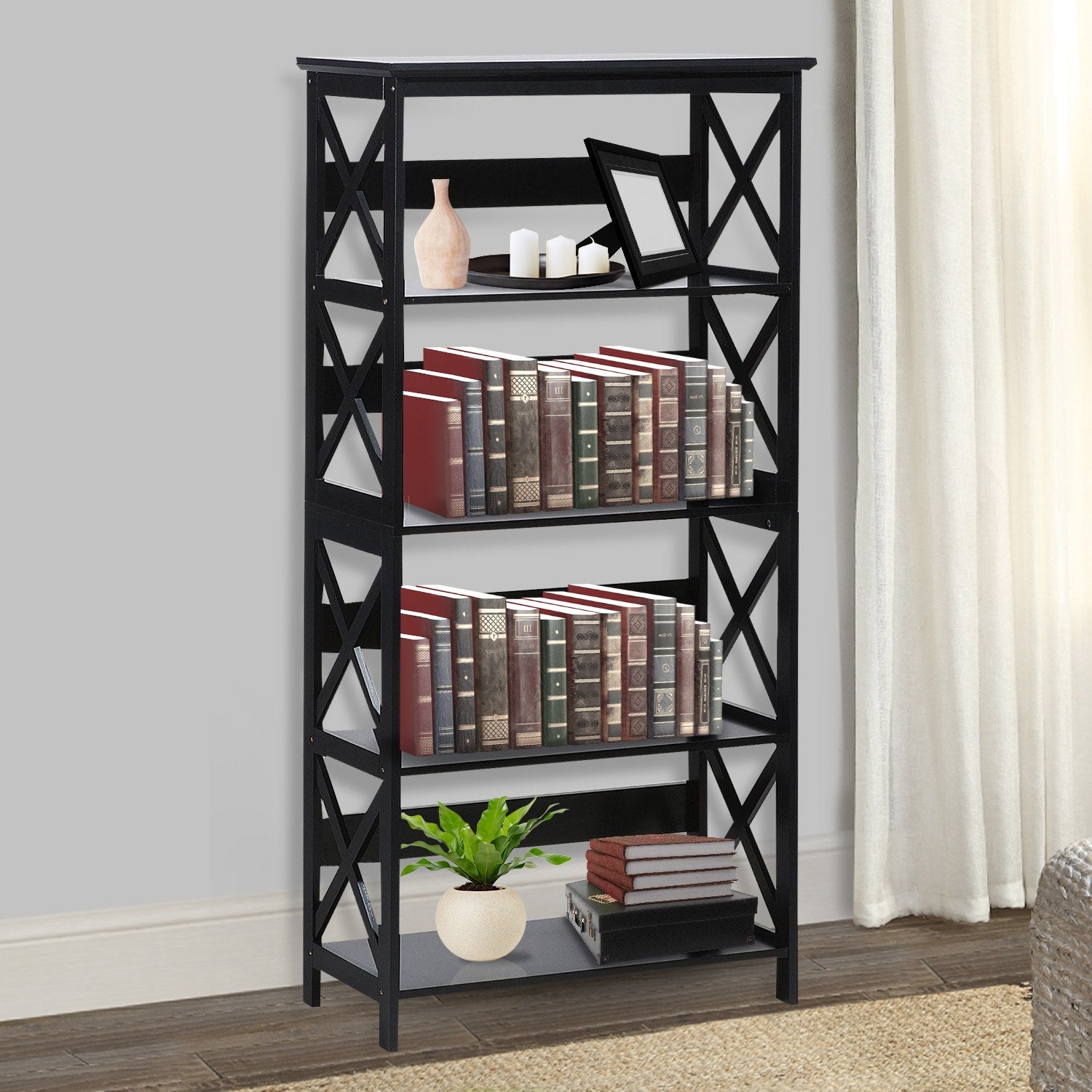 Bookcases & Shelves: Sarantino Daphne 5-tier Cross Panel Bookshelf
