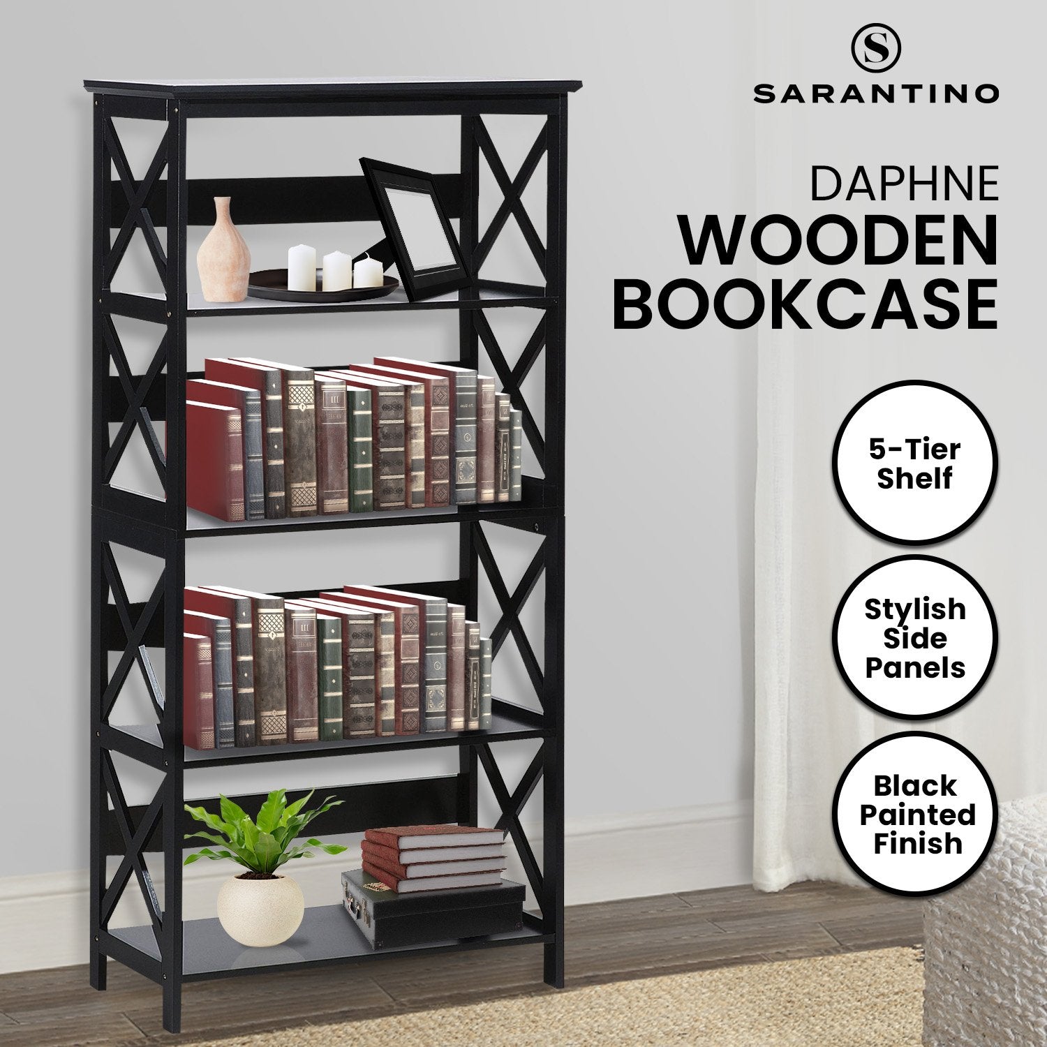 Bookcases & Shelves: Sarantino Daphne 5-tier Cross Panel Bookshelf