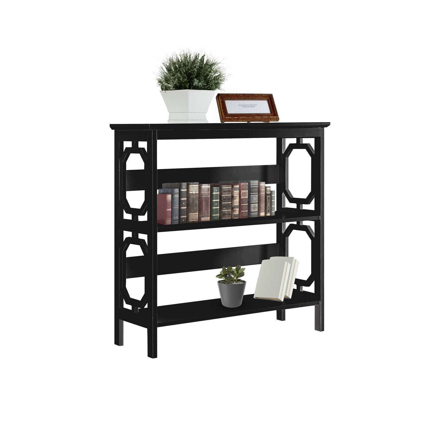 Bookcases & Shelves: Sarantino Laurel 3-Tier Bookshelf Display Rack in Black