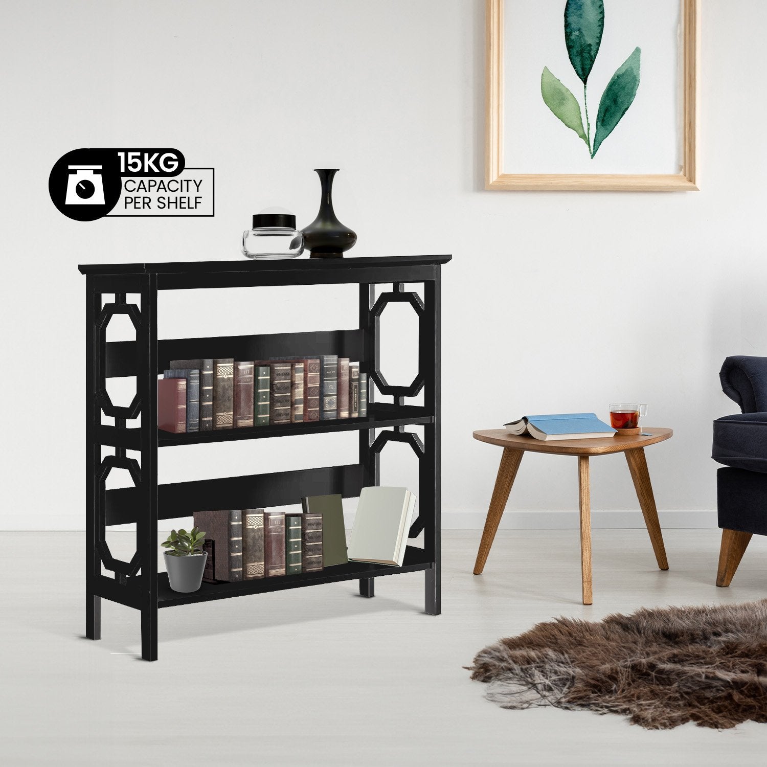 Bookcases & Shelves: Sarantino Laurel 3-Tier Bookshelf Display Rack in Black