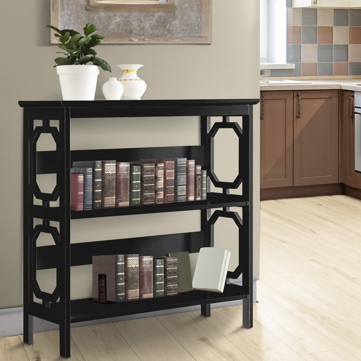 Bookcases & Shelves: Sarantino Laurel 3-Tier Bookshelf Display Rack in Black