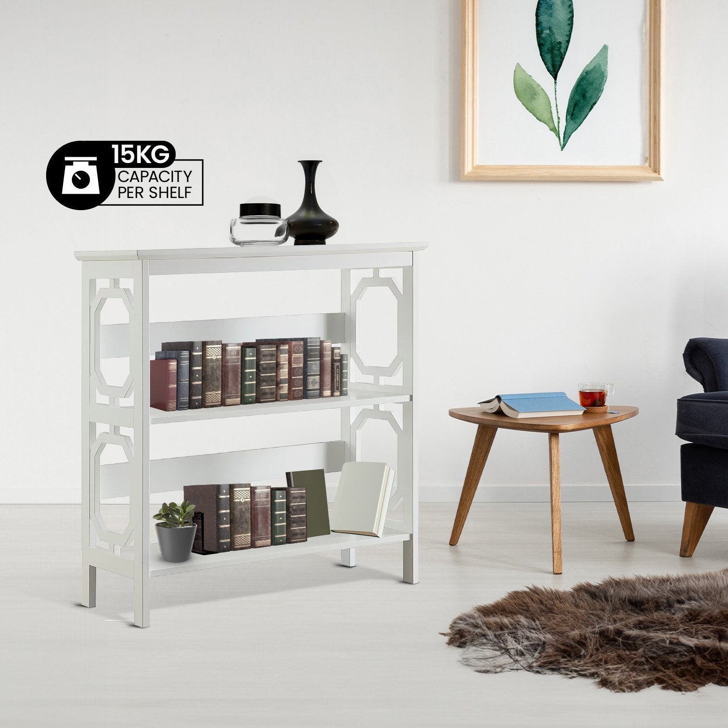 Bookcases & Shelves: Sarantino Laurel 3-Tier Bookshelf Display Rack in White