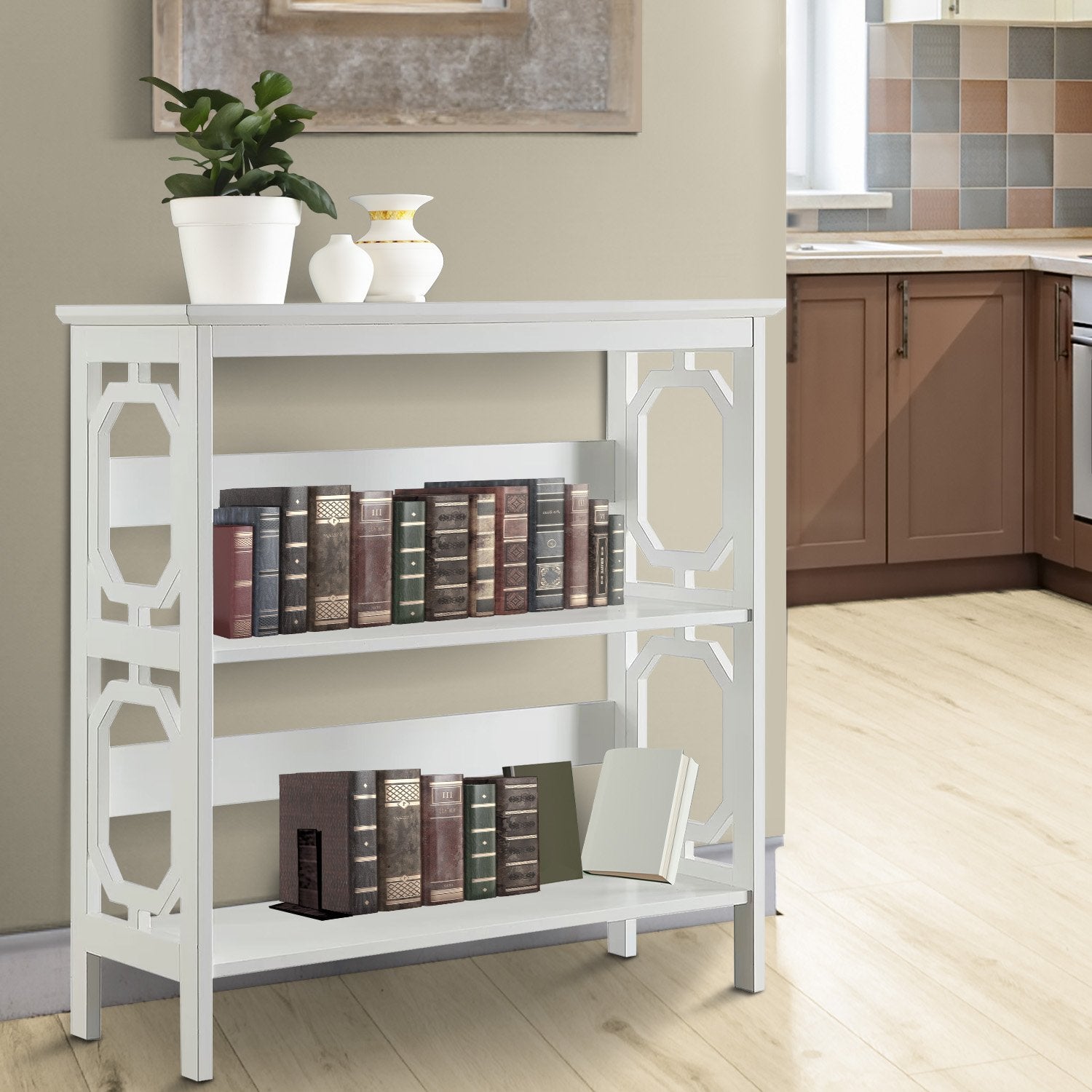 Bookcases & Shelves: Sarantino Laurel 3-Tier Bookshelf Display Rack in White