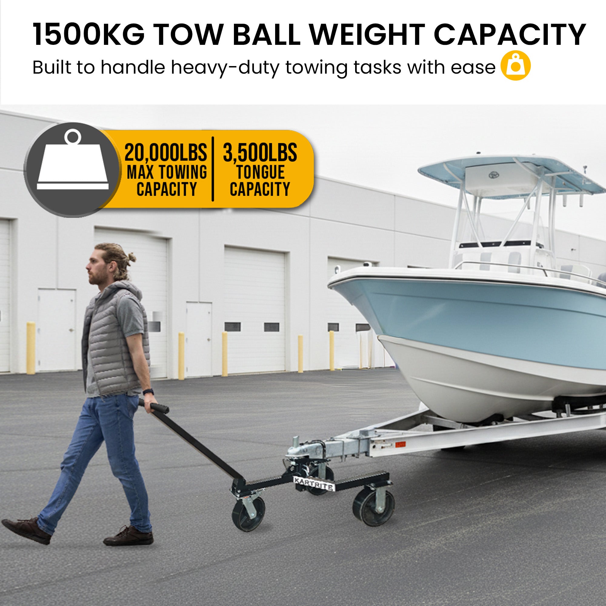 Caravan Accessories: Kartrite Trailer Dolly Adjustable 2in Hitch Ball 1500kg Tongue Weight Capacity w/8in Swivel Wheels Steel Trailer Mover