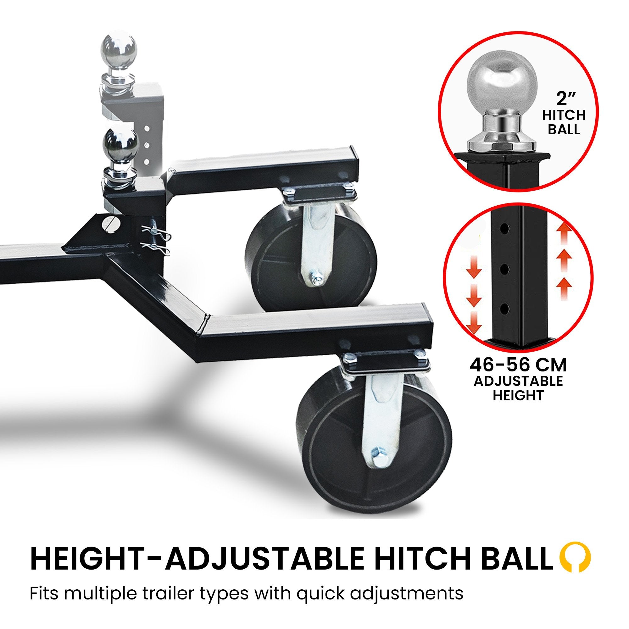 Caravan Accessories: Kartrite Trailer Dolly Adjustable 2in Hitch Ball 1500kg Tongue Weight Capacity w/8in Swivel Wheels Steel Trailer Mover