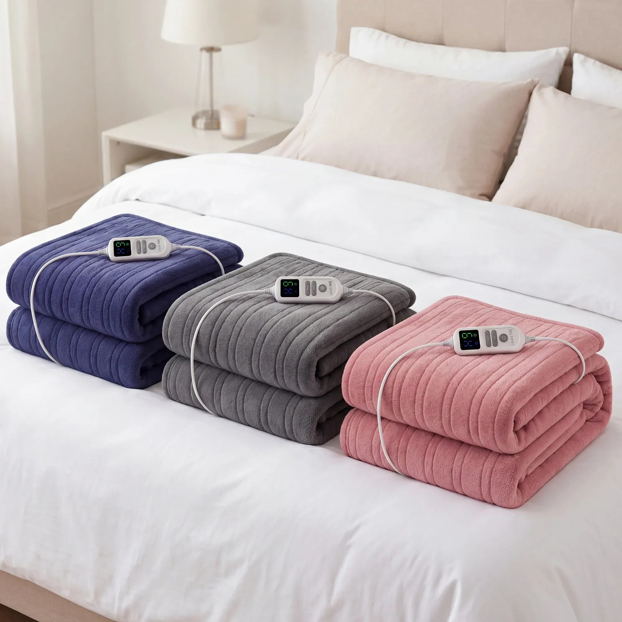 Laura Hill XL Electric Heated Blanket Throw Soft Coral Fleece with 10 Heat Settings - Blue