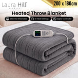 Laura Hill XL Electric Heated Blanket Throw Soft Coral Fleece with 10 Heat Settings - Grey