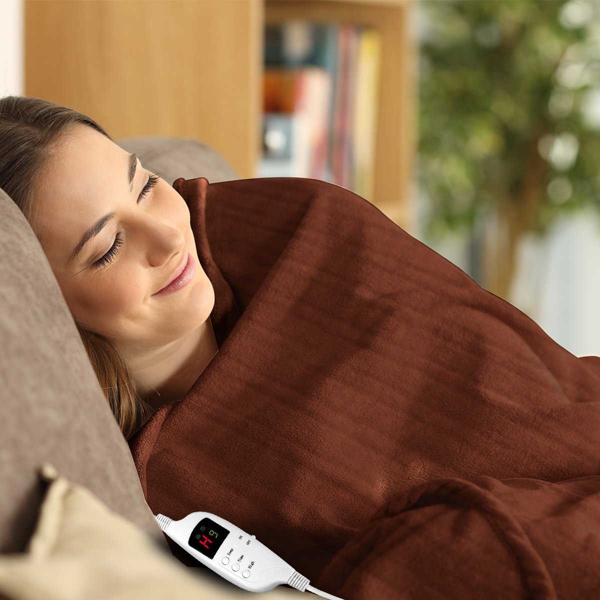 Laura Hill Electric Heated Blanket Throw Soft Coral Fleece w/ 9 Heat Settings - Brown