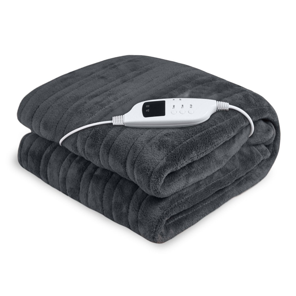 Laura Hill Electric Heated Blanket Throw Soft Coral Fleece w/ 9 Heat Settings - Grey
