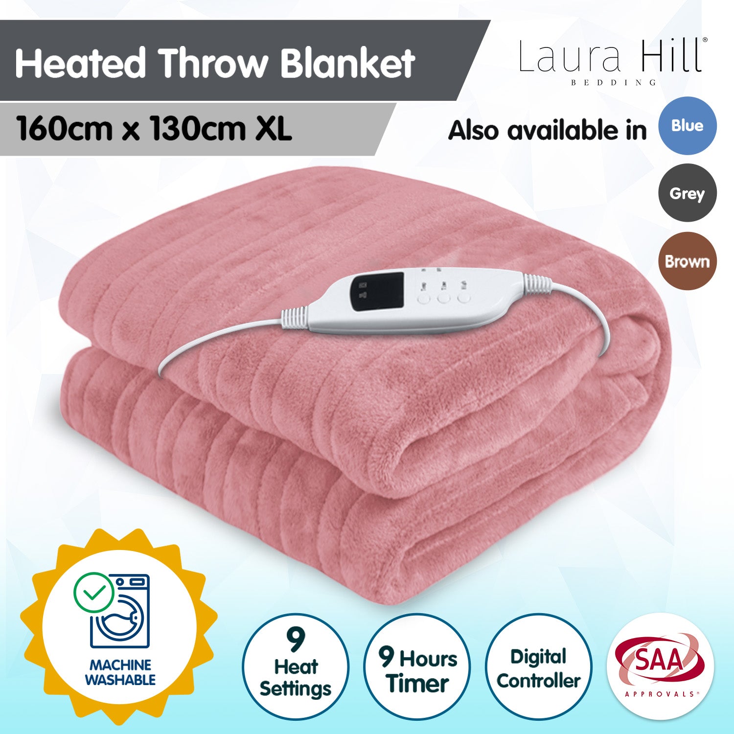 Blankets & Throws: Laura Hill Heated Electric Blanket Throw Rug Coral Warm Fleece Pink