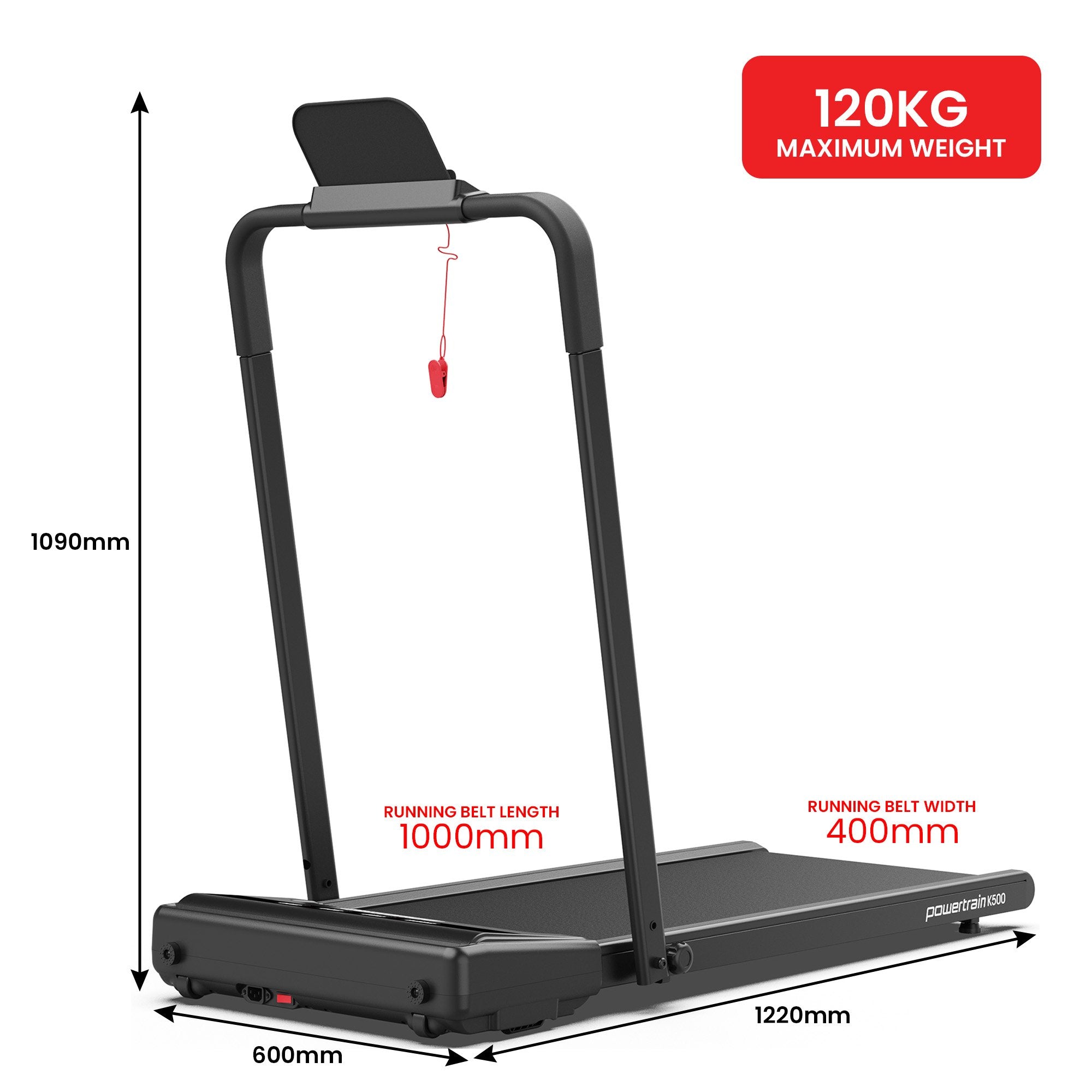 Treadmills: Powertrain K500 Walking Pad Treadmill 2 in 1 Foldable Walking & Running Machine w/2.5HP Motor Dual LED Displays 2 Level