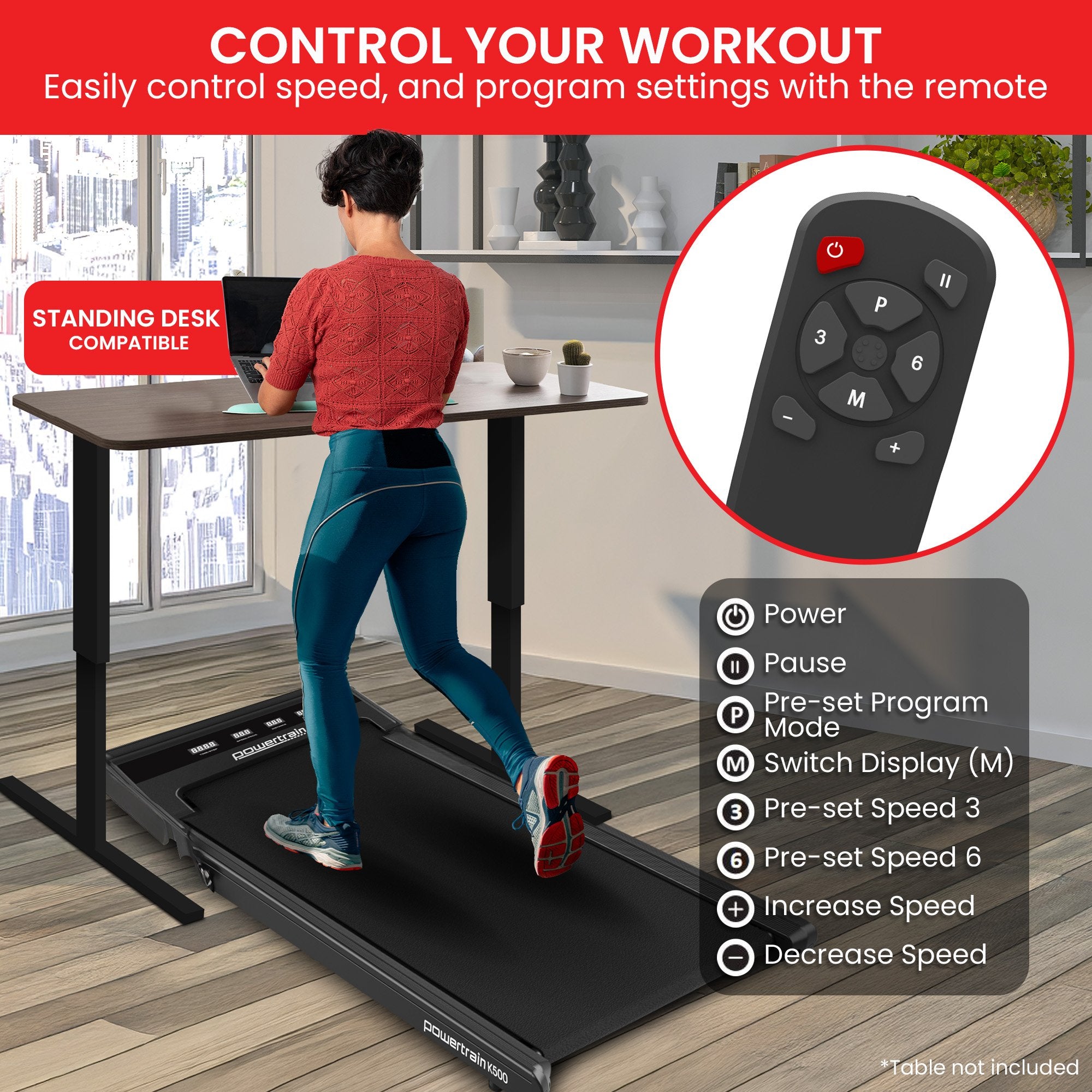 Treadmills: Powertrain K500 Walking Pad Treadmill 2 in 1 Foldable Walking & Running Machine w/2.5HP Motor Dual LED Displays 2 Level