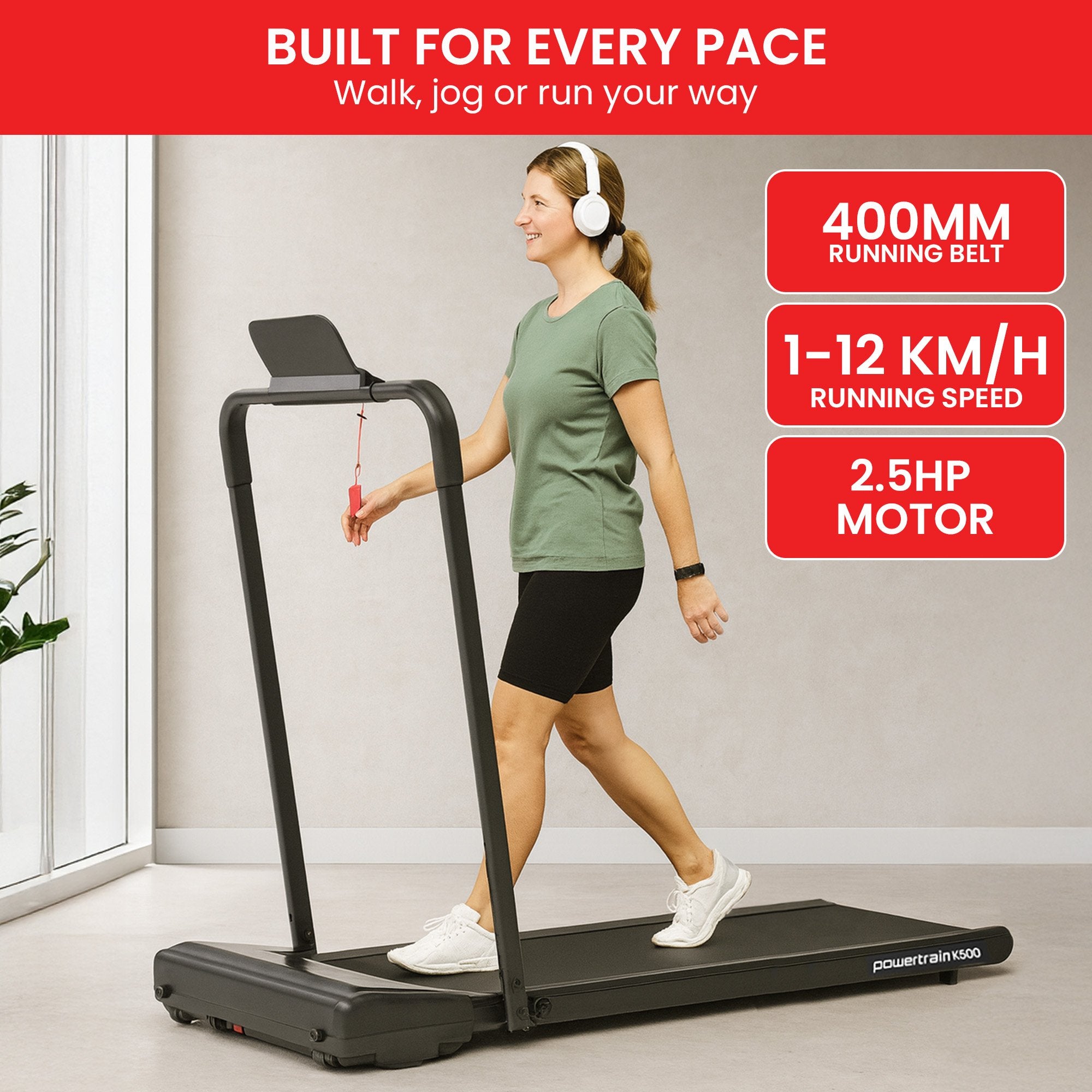 Treadmills: Powertrain K500 Walking Pad Treadmill 2 in 1 Foldable Walking & Running Machine w/2.5HP Motor Dual LED Displays 2 Level
