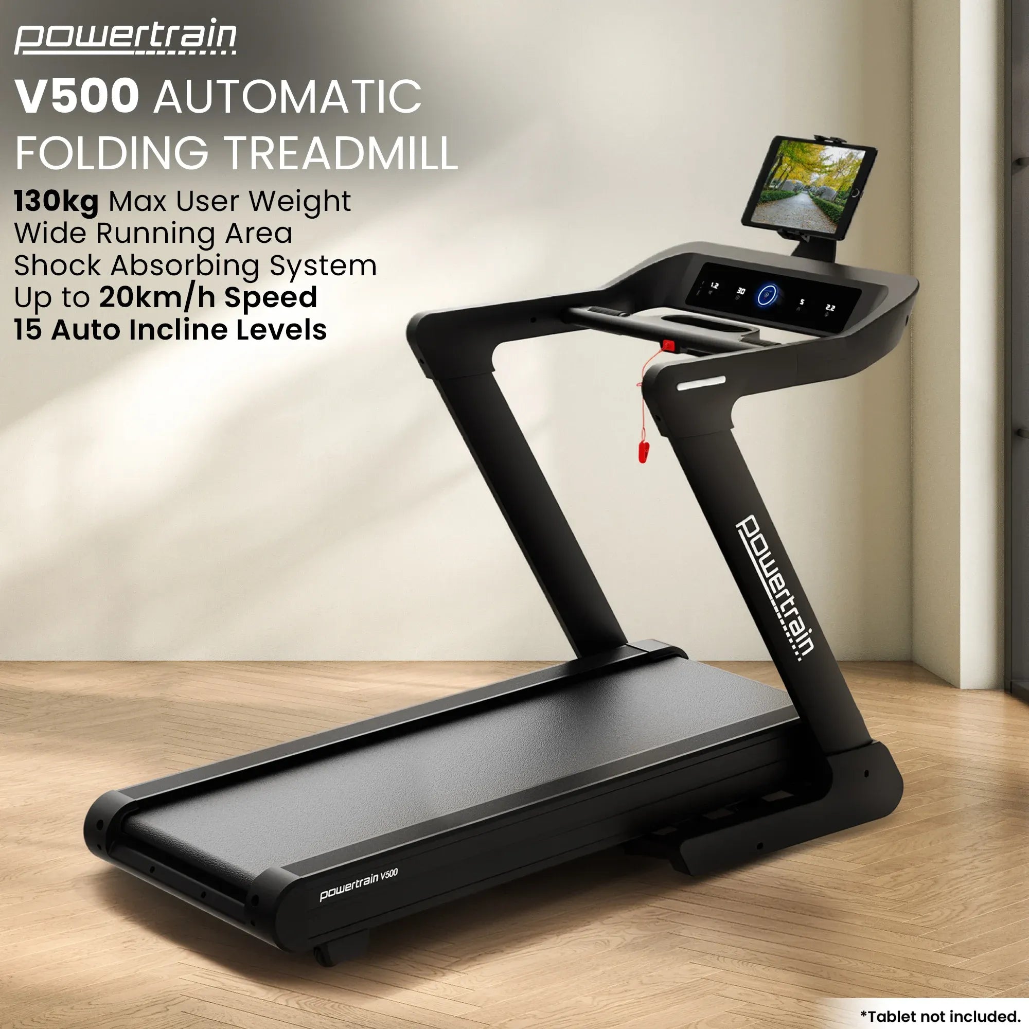 Powertrain V500 3hp Foldable Treadmill Cardio Running Automatic Incline Machine