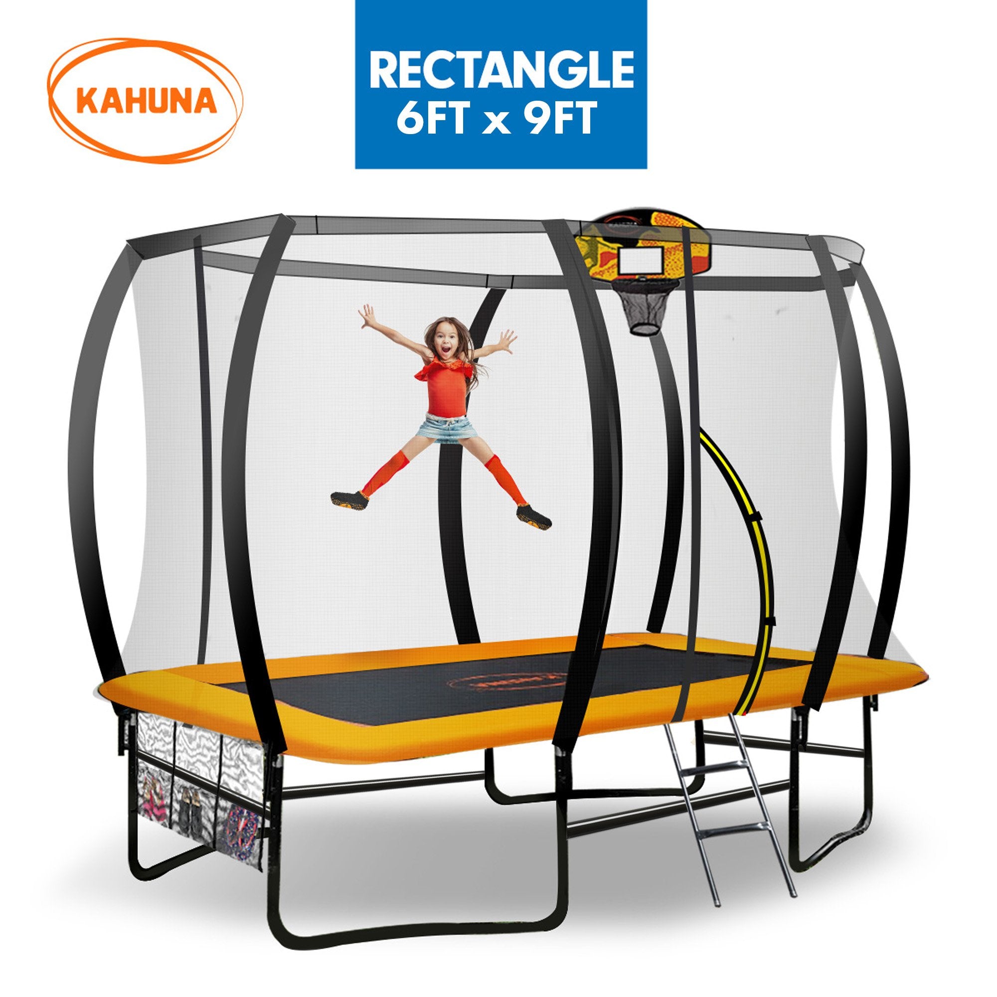Trampolines & Accessories: Kahuna 6 Ft X 9 Ft Rectangular Outdoor Trampoline With Basketball Set - Orange
