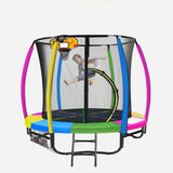 Trampolines & Accessories: Kahuna 8ft Outdoor Trampoline Kids Children With Safety Enclosure Mat Pad Net Ladder Basketball Hoop Set - Rainbow