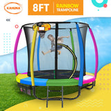 Trampolines & Accessories: Kahuna 8ft Outdoor Trampoline Kids Children With Safety Enclosure Mat Pad Net Ladder Basketball Hoop Set - Rainbow