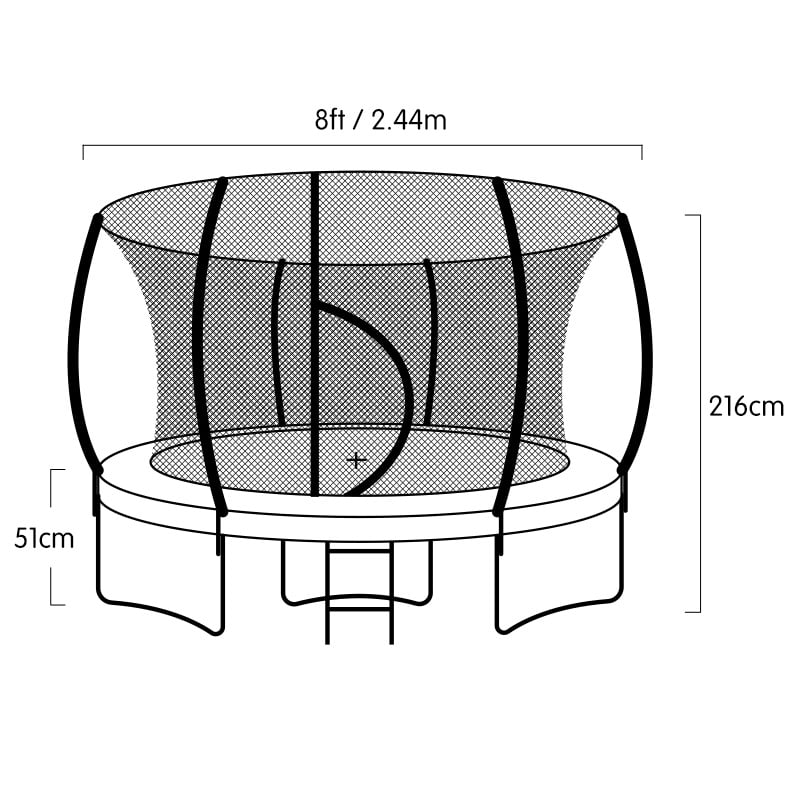 Trampolines & Accessories: Kahuna 8ft Outdoor Trampoline Kids Children With Safety Enclosure Mat Pad Net Ladder Basketball Hoop Set - Rainbow