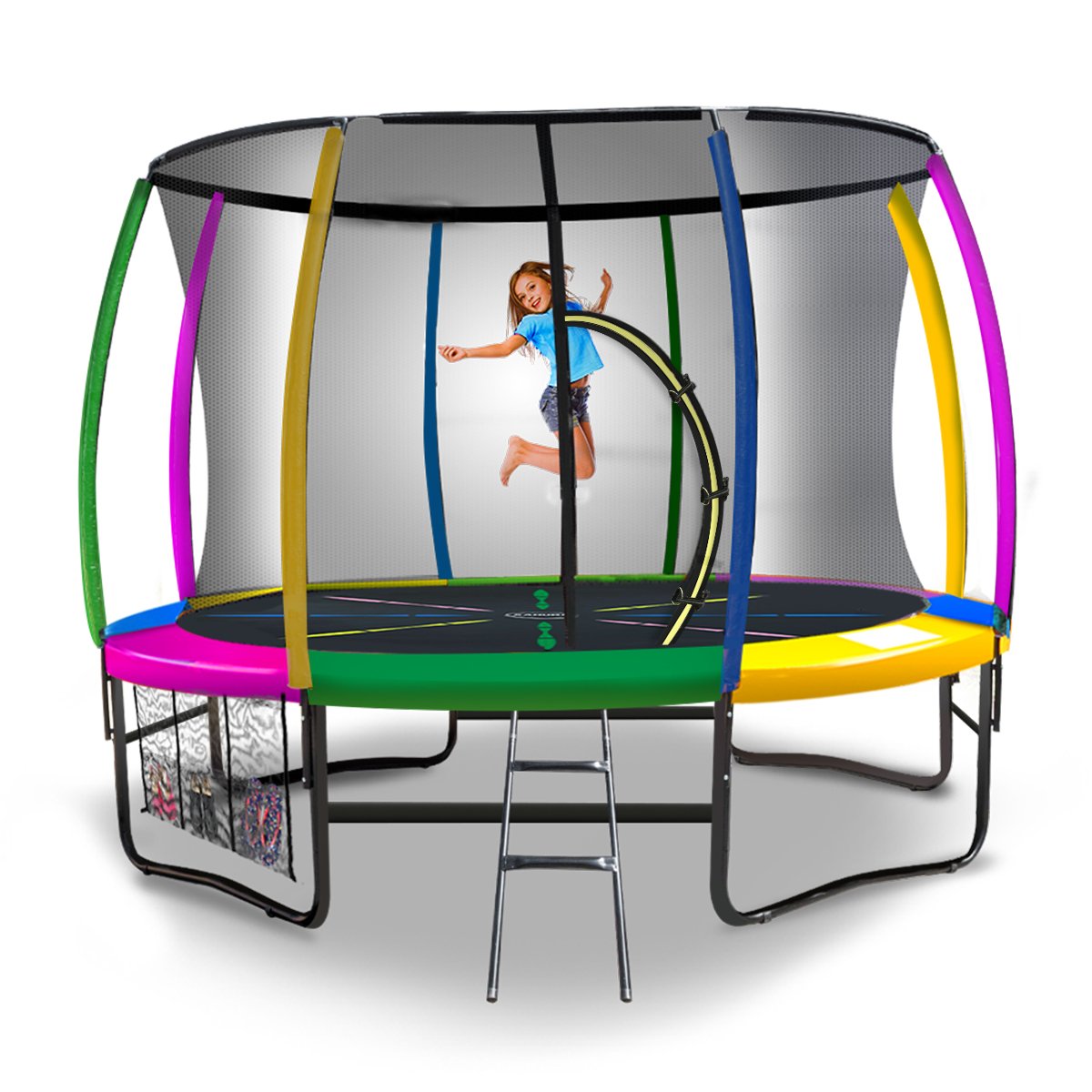 Trampolines & Accessories: Kahuna 10ft Outdoor Trampoline Kids Children With Safety Enclosure Pad Mat Ladder - Rainbow