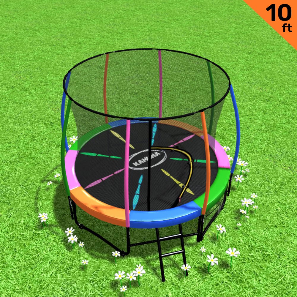 Trampolines & Accessories: Kahuna 10ft Outdoor Trampoline Kids Children With Safety Enclosure Pad Mat Ladder - Rainbow