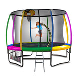 Trampolines & Accessories: Kahuna 10ft Outdoor Trampoline Kids Children With Safety Enclosure Pad Mat Ladder Basketball Hoop Set - Rainbow