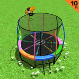 Trampolines & Accessories: Kahuna 10ft Outdoor Trampoline Kids Children With Safety Enclosure Pad Mat Ladder Basketball Hoop Set - Rainbow