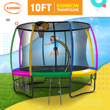 Trampolines & Accessories: Kahuna 10ft Outdoor Trampoline Kids Children With Safety Enclosure Pad Mat Ladder Basketball Hoop Set - Rainbow