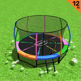 Trampolines & Accessories: Kahuna 12ft Trampoline Free Ladder Spring Mat Net Safety Pad Cover Round Enclosure - Rainbow