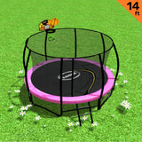 Trampolines & Accessories: Kahuna 14ft Outdoor Trampoline Kids Children With Safety Enclosure Pad Mat Ladder Basketball Hoop Set - Pink