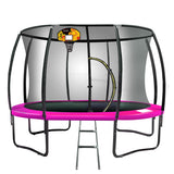 Trampolines & Accessories: Kahuna 14ft Outdoor Trampoline Kids Children With Safety Enclosure Pad Mat Ladder Basketball Hoop Set - Pink