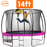 Trampolines & Accessories: Kahuna 14ft Outdoor Trampoline Kids Children With Safety Enclosure Pad Mat Ladder Basketball Hoop Set - Pink