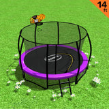 Trampolines & Accessories: Kahuna 14ft Outdoor Trampoline Kids Children With Safety Enclosure Pad Mat Ladder Basketball Hoop Set - Purple