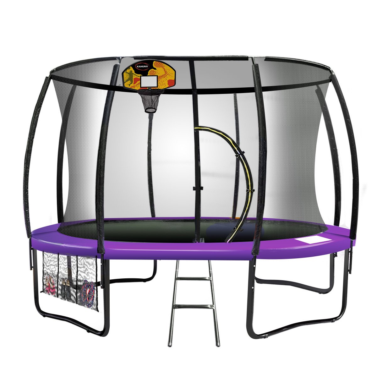Trampolines & Accessories: Kahuna 14ft Outdoor Trampoline Kids Children With Safety Enclosure Pad Mat Ladder Basketball Hoop Set - Purple
