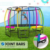 Trampolines & Accessories: Kahuna 14ft Outdoor Trampoline Kids Children With Safety Enclosure Pad Mat Ladder Basketball Hoop Set - Rainbow