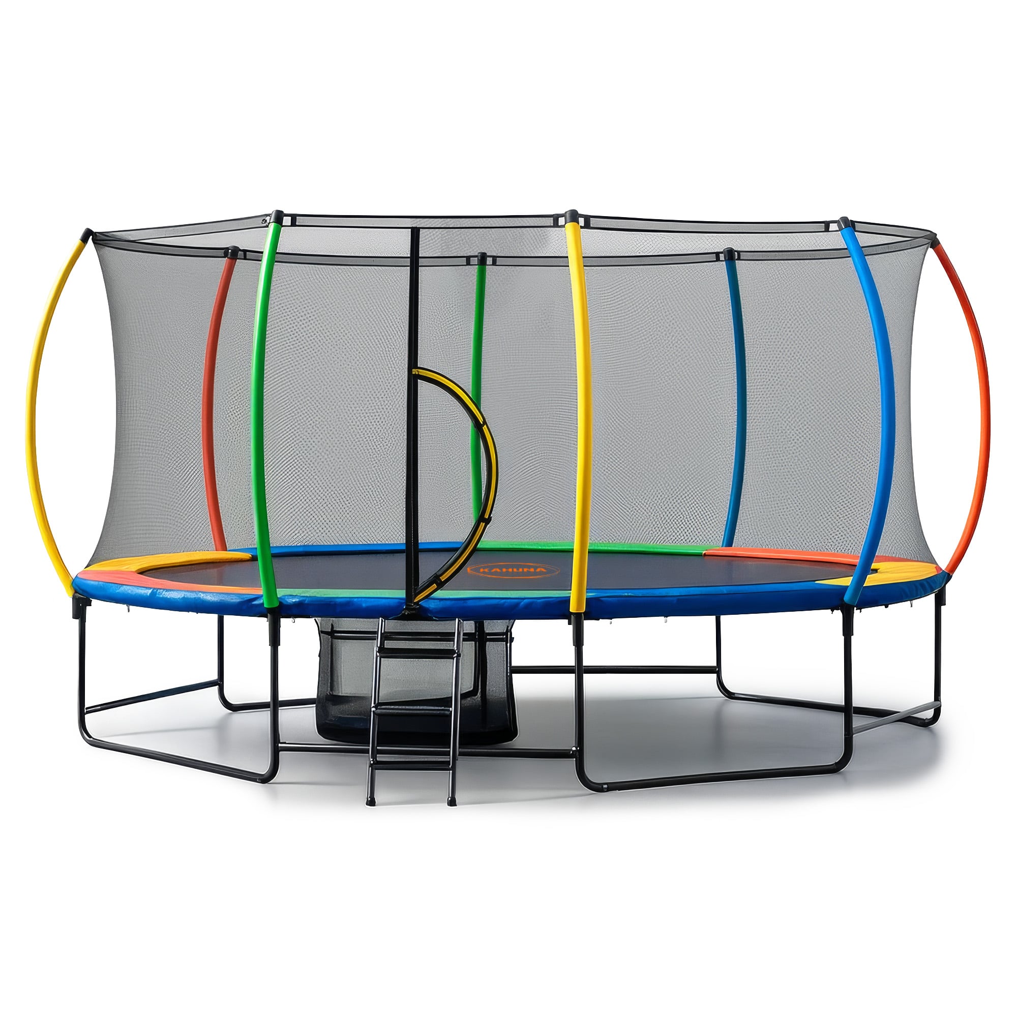 Trampolines & Accessories: Kahuna 10 ft x 15 ft Oval Outdoor Trampoline with Reversible Rainbow & Orange Safety Pad Safety Net and Ladder