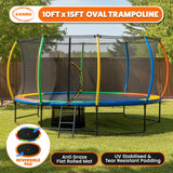 Trampolines & Accessories: Kahuna 10 ft x 15 ft Oval Outdoor Trampoline with Reversible Rainbow & Orange Safety Pad Safety Net and Ladder