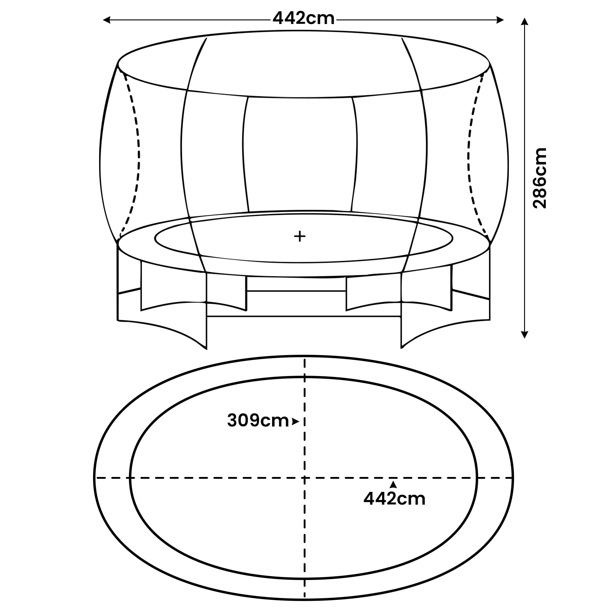 Trampolines & Accessories: Kahuna 10 ft x 15 ft Oval Outdoor Trampoline w/ Basketball Set Reversible Rainbow & Orange Safety Pad Safety Net Ladder