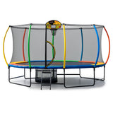 Trampolines & Accessories: Kahuna 10 ft x 15 ft Oval Outdoor Trampoline L.E.D. Basketball Set Reversible Rainbow & Orange Safety Pad Safety Net Ladder