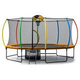 Trampolines & Accessories: Kahuna 10 ft x 15 ft Oval Outdoor Trampoline L.E.D. Basketball Set Reversible Rainbow & Orange Safety Pad Safety Net Ladder